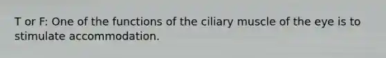T or F: One of the functions of the ciliary muscle of the eye is to stimulate accommodation.