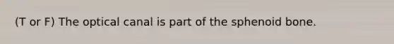 (T or F) The optical canal is part of the sphenoid bone.