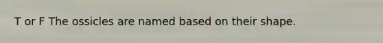 T or F The ossicles are named based on their shape.