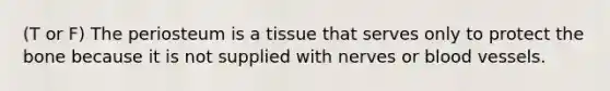 (T or F) The periosteum is a tissue that serves only to protect the bone because it is not supplied with nerves or <a href='https://www.questionai.com/knowledge/kZJ3mNKN7P-blood-vessels' class='anchor-knowledge'>blood vessels</a>.