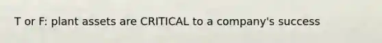 T or F: plant assets are CRITICAL to a company's success