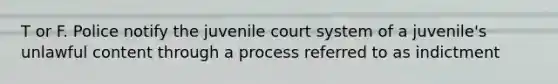 T or F. Police notify the juvenile court system of a juvenile's unlawful content through a process referred to as indictment