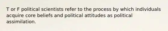 T or F political scientists refer to the process by which individuals acquire core beliefs and political attitudes as political assimilation.