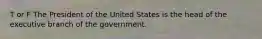 T or F The President of the United States is the head of the executive branch of the government.