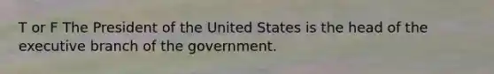 T or F The President of the United States is the head of the executive branch of the government.