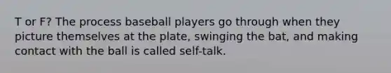 T or F? The process baseball players go through when they picture themselves at the plate, swinging the bat, and making contact with the ball is called self-talk.