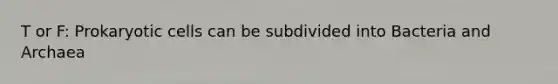 T or F: Prokaryotic cells can be subdivided into Bacteria and Archaea