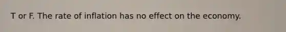 T or F. The rate of inflation has no effect on the economy.