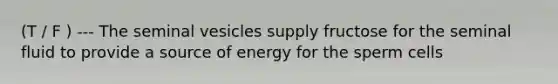 (T / F ) --- The seminal vesicles supply fructose for the seminal fluid to provide a source of energy for the sperm cells