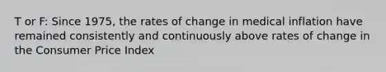 T or F: Since 1975, the rates of change in medical inflation have remained consistently and continuously above rates of change in the Consumer Price Index