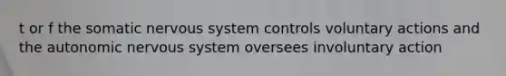 t or f the somatic nervous system controls voluntary actions and the autonomic nervous system oversees involuntary action