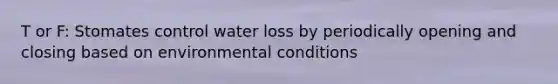 T or F: Stomates control water loss by periodically opening and closing based on environmental conditions