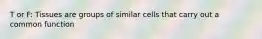 T or F: Tissues are groups of similar cells that carry out a common function