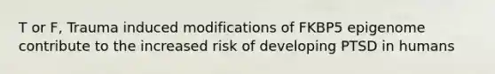 T or F, Trauma induced modifications of FKBP5 epigenome contribute to the increased risk of developing PTSD in humans