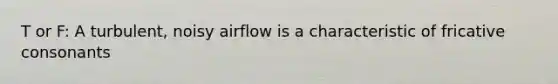 T or F: A turbulent, noisy airflow is a characteristic of fricative consonants