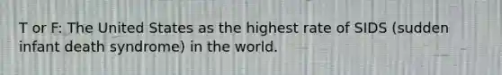 T or F: The United States as the highest rate of SIDS (sudden infant death syndrome) in the world.