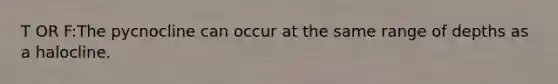 T OR F:The pycnocline can occur at the same range of depths as a halocline.