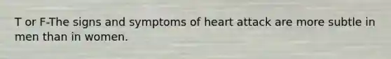 T or F-The signs and symptoms of heart attack are more subtle in men than in women.