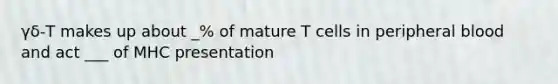 γδ-T makes up about _% of mature T cells in peripheral blood and act ___ of MHC presentation