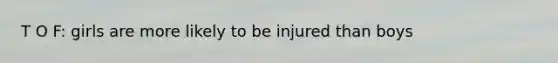 T O F: girls are more likely to be injured than boys