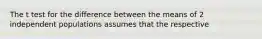 The t test for the difference between the means of 2 independent populations assumes that the respective