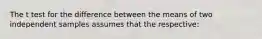 The t test for the difference between the means of two independent samples assumes that the respective: