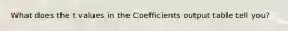 What does the t values in the Coefficients output table tell you?