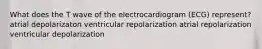 What does the T wave of the electrocardiogram (ECG) represent? atrial depolarizaton ventricular repolarization atrial repolarization ventricular depolarization