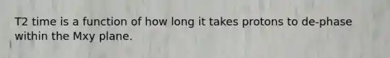 T2 time is a function of how long it takes protons to de-phase within the Mxy plane.