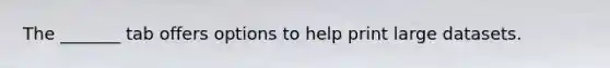 The _______ tab offers options to help print large datasets.