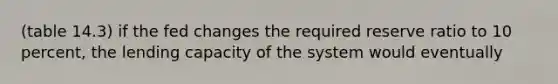 (table 14.3) if the fed changes the required reserve ratio to 10 percent, the lending capacity of the system would eventually