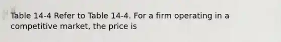 Table 14-4 Refer to Table 14-4. For a firm operating in a competitive market, the price is