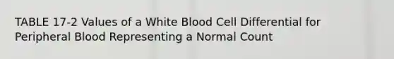 TABLE 17-2 Values of a White Blood Cell Differential for Peripheral Blood Representing a Normal Count