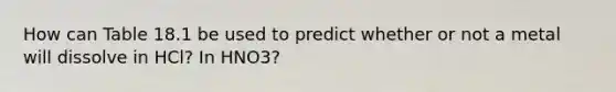 How can Table 18.1 be used to predict whether or not a metal will dissolve in HCl? In HNO3?