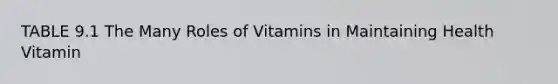 TABLE 9.1 The Many Roles of Vitamins in Maintaining Health Vitamin