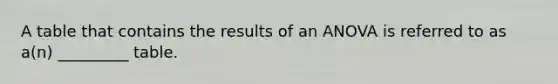 A table that contains the results of an ANOVA is referred to as a(n) _________ table.