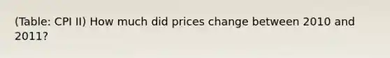 (Table: CPI II) How much did prices change between 2010 and 2011?