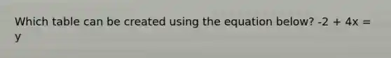 Which table can be created using the equation below? -2 + 4x = y