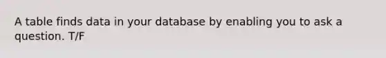 A table finds data in your database by enabling you to ask a question. T/F