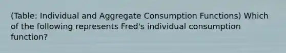 (Table: Individual and Aggregate Consumption Functions) Which of the following represents Fred's individual consumption function?