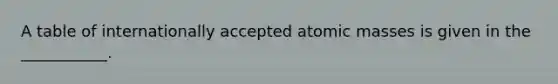 A table of internationally accepted atomic masses is given in the ___________.