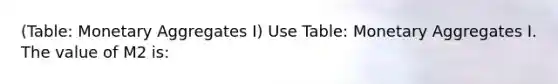 (Table: Monetary Aggregates I) Use Table: Monetary Aggregates I. The value of M2 is: