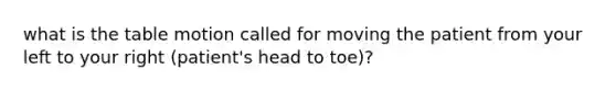 what is the table motion called for moving the patient from your left to your right (patient's head to toe)?