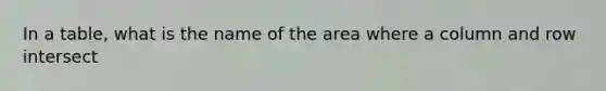 In a table, what is the name of the area where a column and row intersect