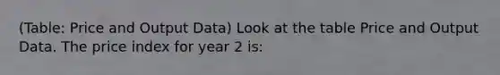 (Table: Price and Output Data) Look at the table Price and Output Data. The price index for year 2 is: