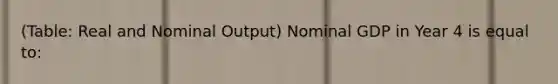 (Table: Real and Nominal Output) Nominal GDP in Year 4 is equal to: