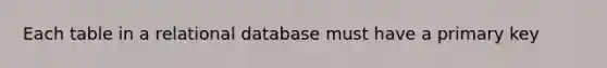 Each table in a relational database must have a primary key