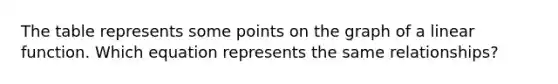 The table represents some points on the graph of a linear function. Which equation represents the same relationships?