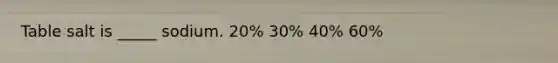 Table salt is _____ sodium. 20% 30% 40% 60%