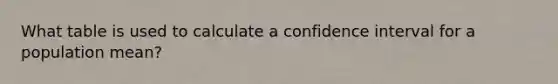 What table is used to calculate a confidence interval for a population mean?